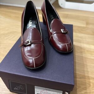 Prada Women's Deep Red Leather Loafers